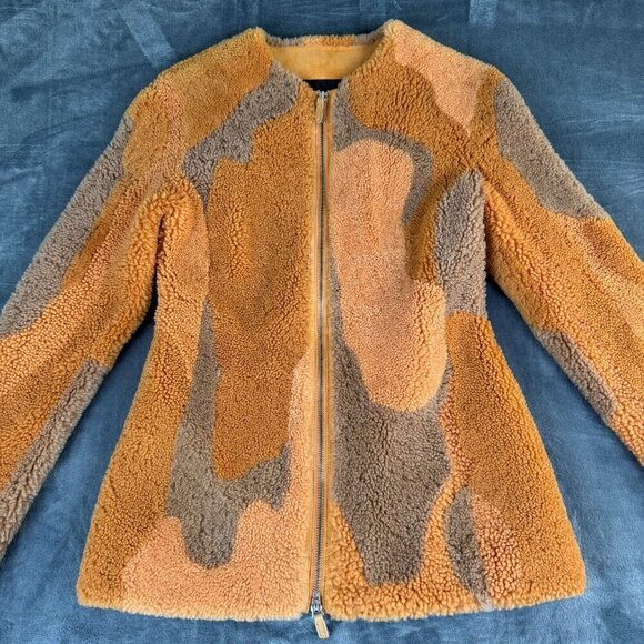 UGG X Eckhaus Latta Women's Jacket Orange Multi Sheepskin Size Small 70's Vibe - Picture 2 of 12